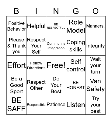 PBIS Bingo Card