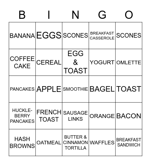 BREAKFAST Bingo Card