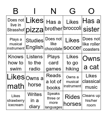 4B Questions Bingo Card