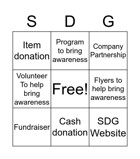 SDG Goal 7 Bingo Card