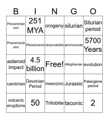 Geological Time Bingo Card