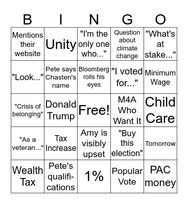 Democratic Debate Bingo 2/25/20 Bingo Card