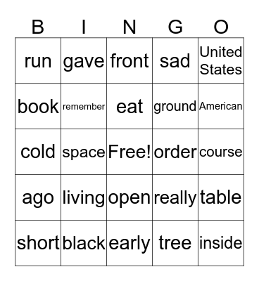 4th grade sight words Bingo Card