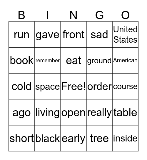 4th grade sight words Bingo Card