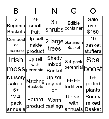 Up sell Bingo Card