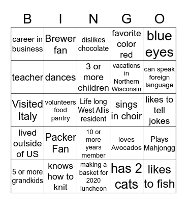 Getting to know YOU Bingo Card