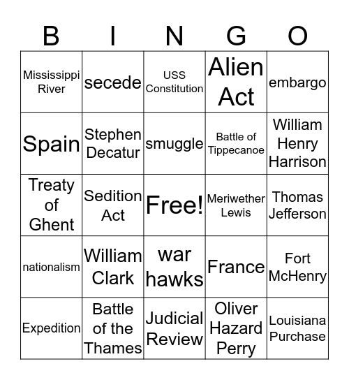 Chapter 9 - Age of Thomas Jefferson Bingo Card