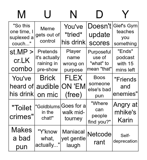 SUPER JOE MUNDAY BINGO Card