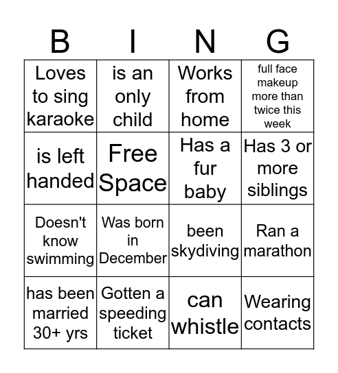 Happy Bonding Bingo Card