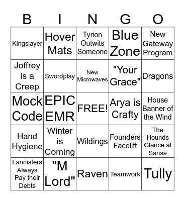 GAME OF  ZONES Bingo Card