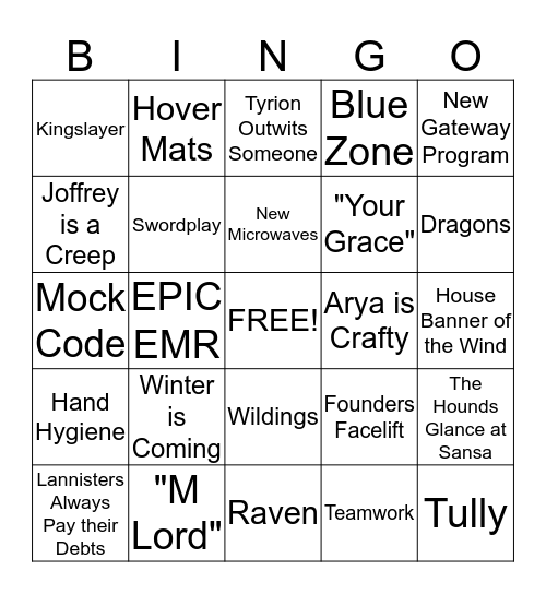 GAME OF  ZONES Bingo Card