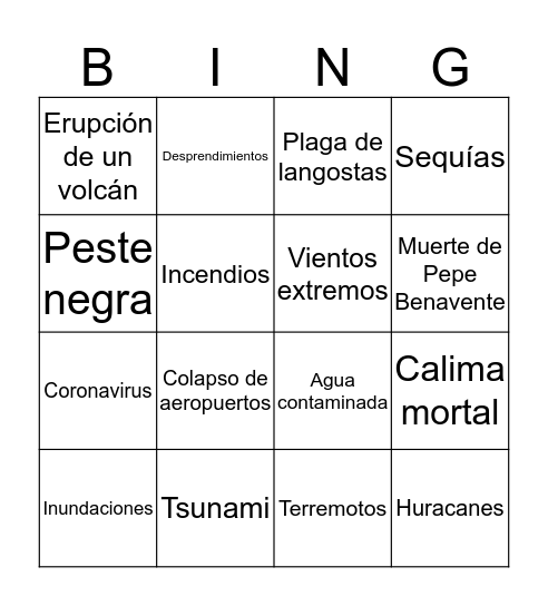 Apocalipsis en canarias Bingo Card