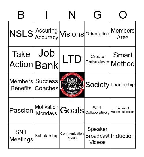 National Society of Leadership and Success Bingo Card