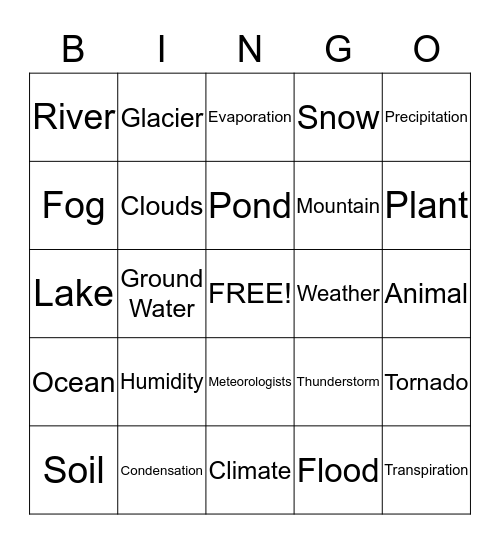 Water Cycle Bingo Card