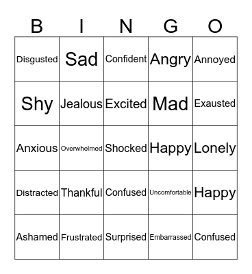 Feelings Bingo Card