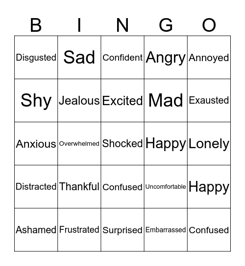 Feelings Bingo Card