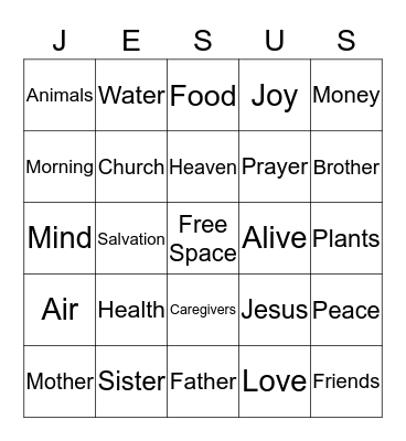 JESUS Bingo Card
