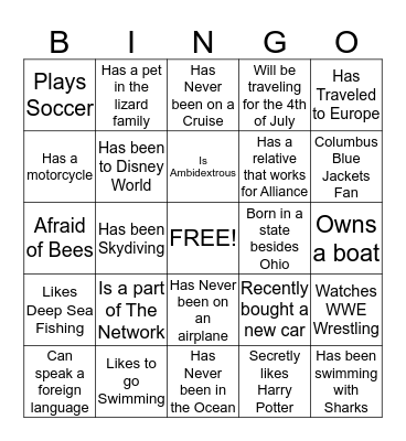 Did You Know???? Bingo Card