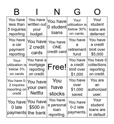 First Class Life BINGO Card