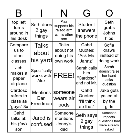 The Assembly Bingo Card