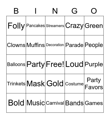 Fat Tuesday Bingo Card