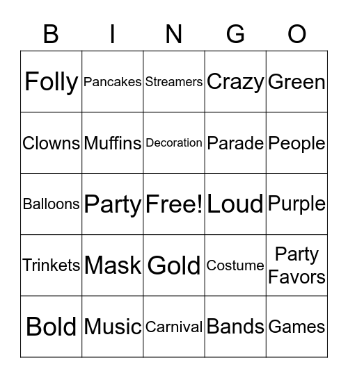 Fat Tuesday Bingo Card