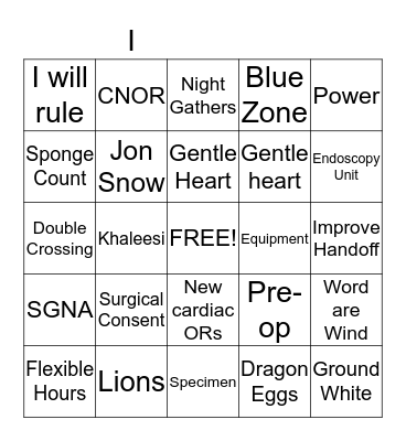 GAME OF ZONES Bingo Card