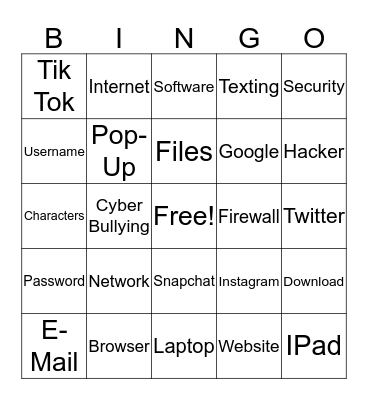 Cyber Safety Bingo!!! Bingo Card