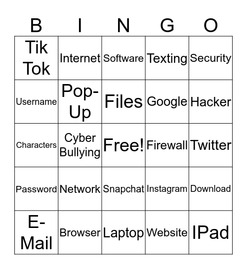 Cyber Safety Bingo!!! Bingo Card