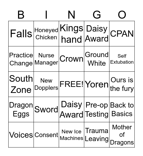 GAME OF ZONES Bingo Card