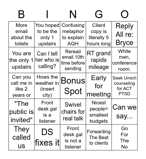 Michigan Radio CS Bingo Card