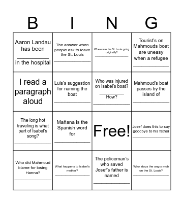 Read Along Bingo Card