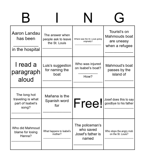 Read Along Bingo Card