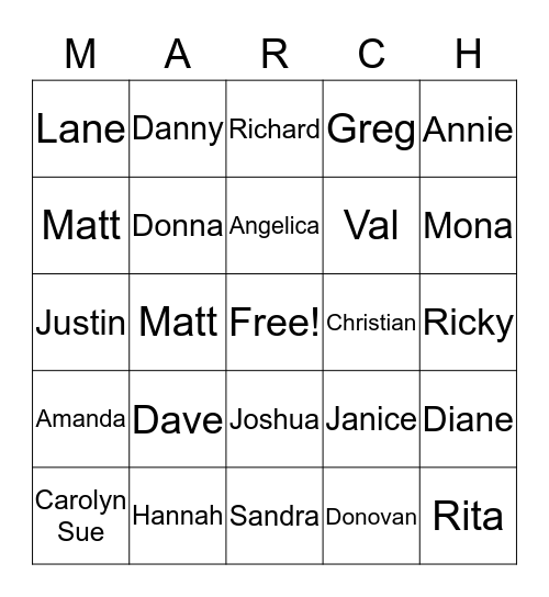 MABREY REUNION  Bingo Card