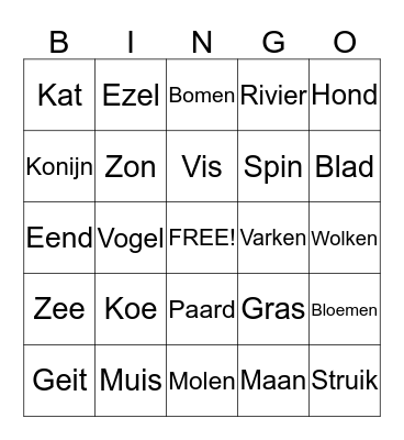 Dieren Bingo Card