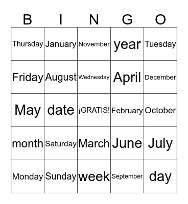 ¿Qué día es Hoy? Bingo Card