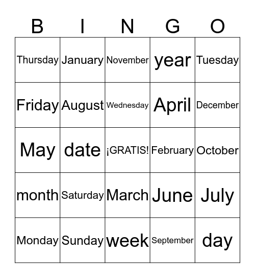 ¿Qué día es Hoy? Bingo Card