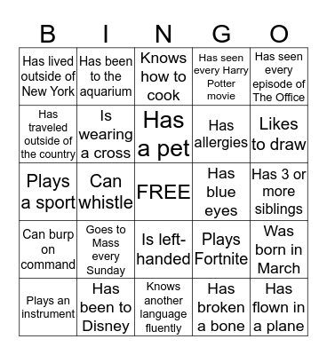 Confirmation Retreat Bingo! Bingo Card