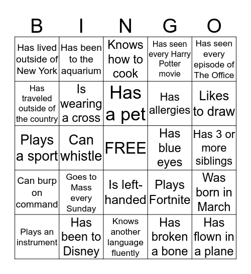 Confirmation Retreat Bingo! Bingo Card