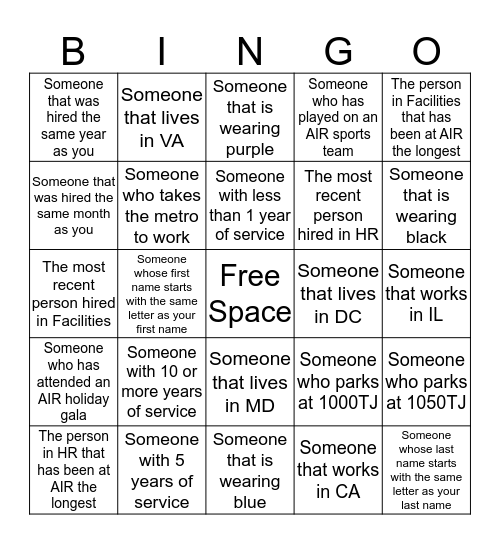 AIR BINGO Card