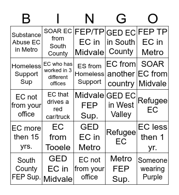 FEP Bingo Card