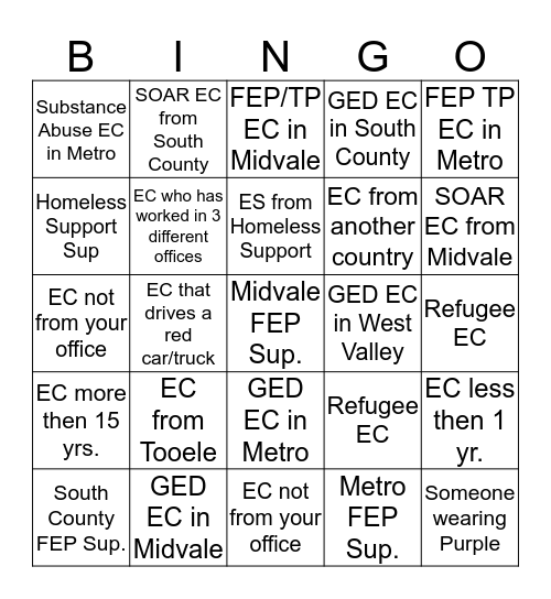 FEP Bingo Card