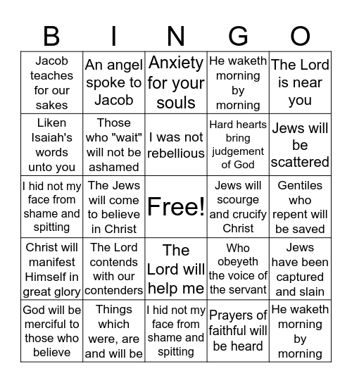 Jacob Teaches Important Truths of Isaiah Bingo Card