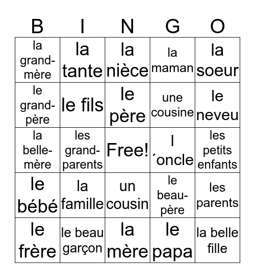 La Famille Bingo Card