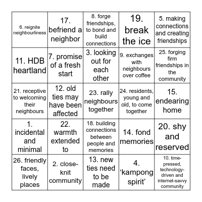 COMMUNITY LIVING Bingo Card