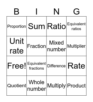 Proportions Bingo Card