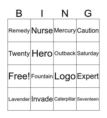 Vocabulary Bingo Card