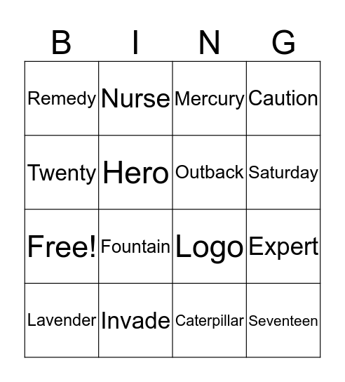 Vocabulary Bingo Card