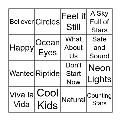 Pop Song Bingo Card