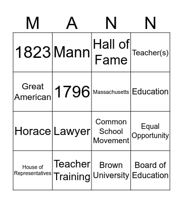 Horace Mann Bingo Card